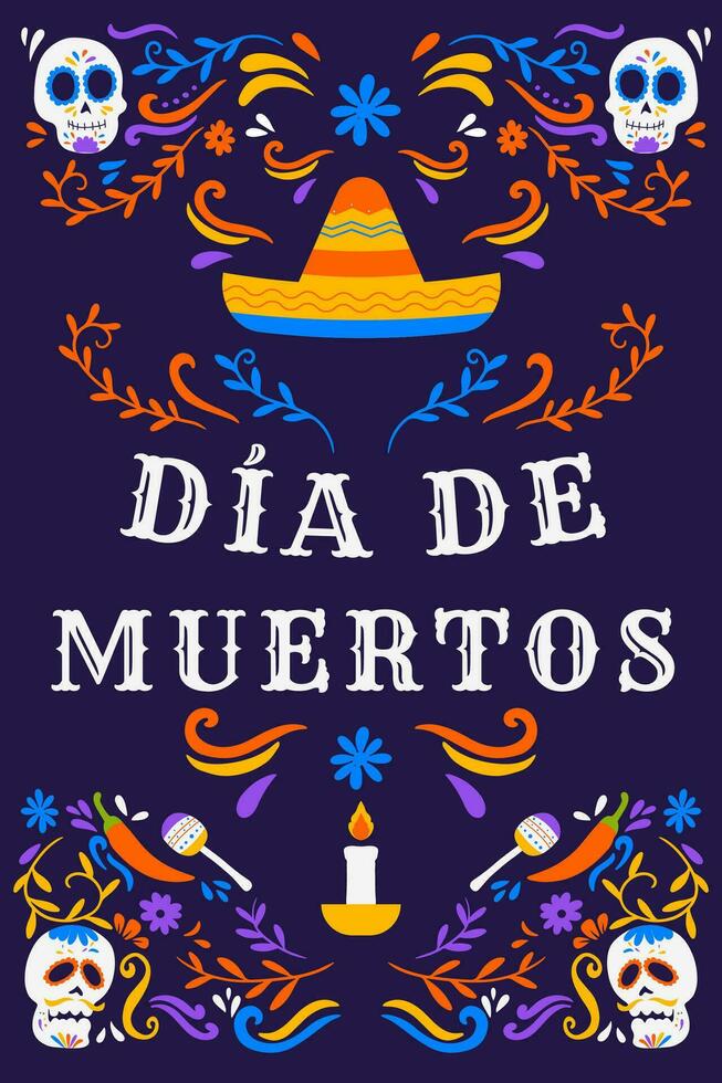 hand- getrokken dia de Muertos verticaal banier illustratie met ornamenten vector