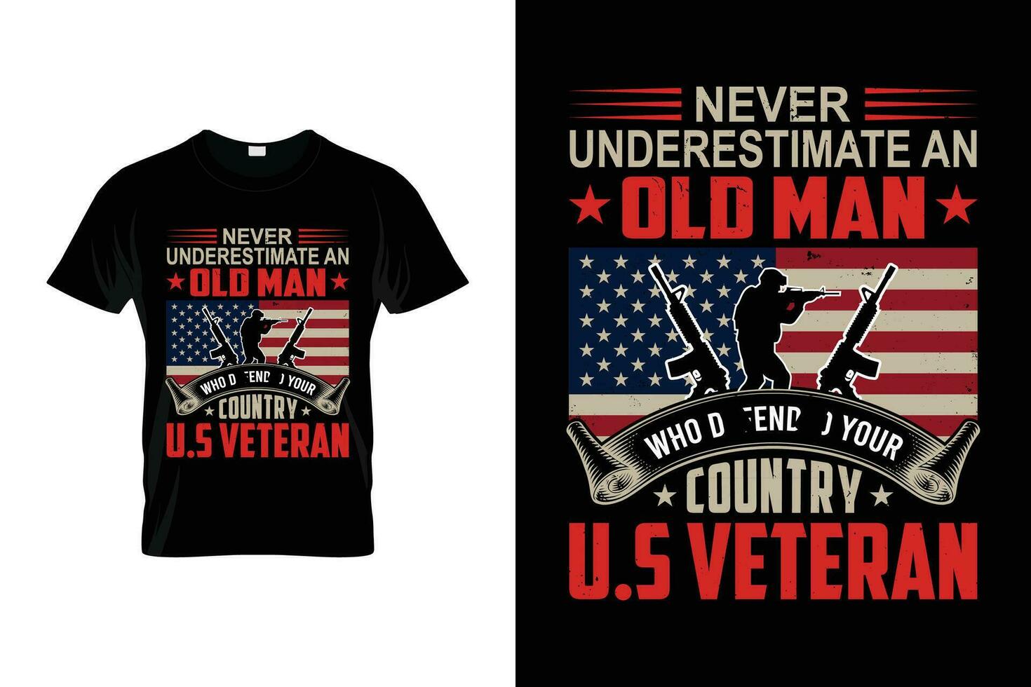 nooit onderschatten een oud Mens wie verdedigd uw land ons veteraan patriottisch ons leger trots ons veteraan 4e van juli t-shirt vector