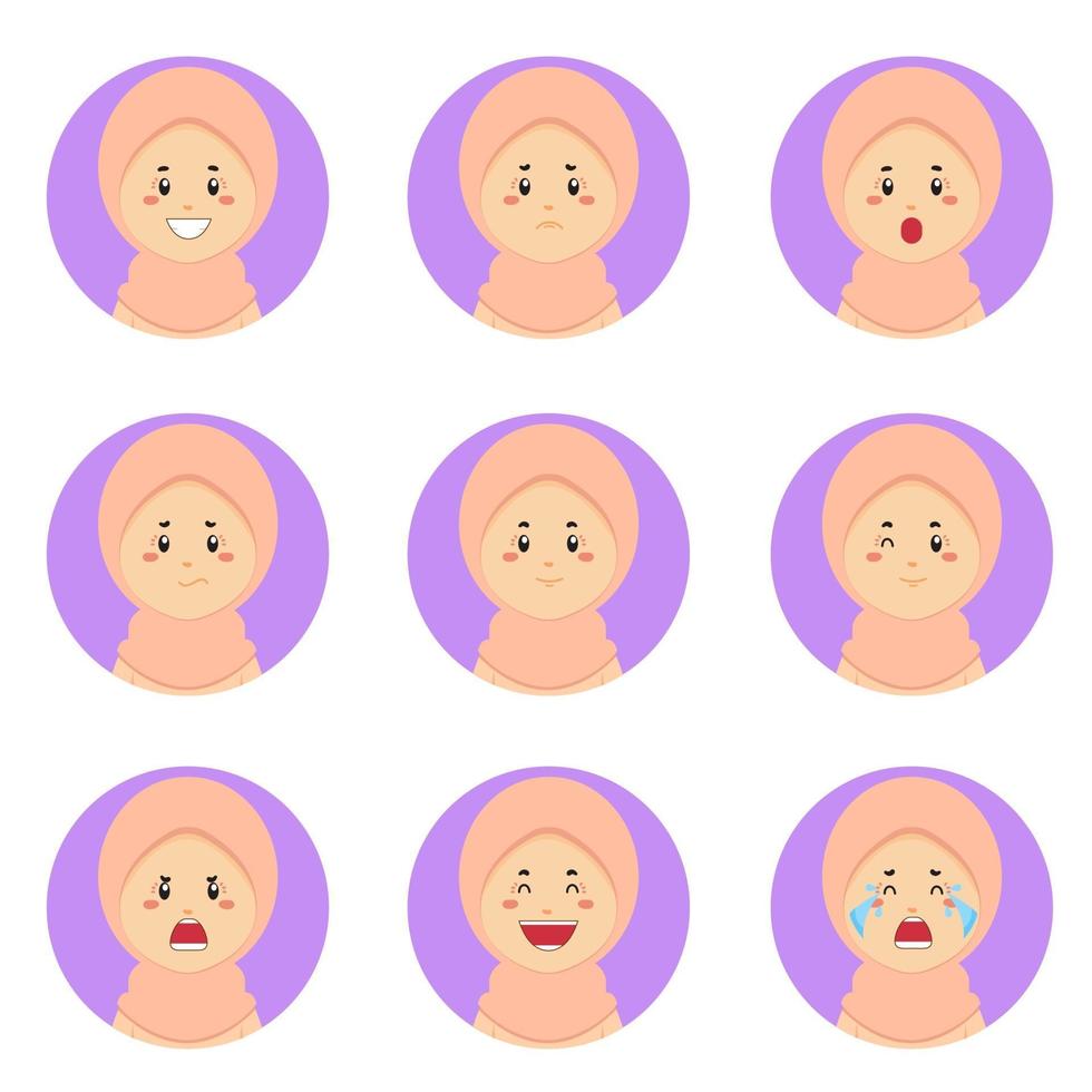moslim avatar met verschillende uitdrukkingen vector