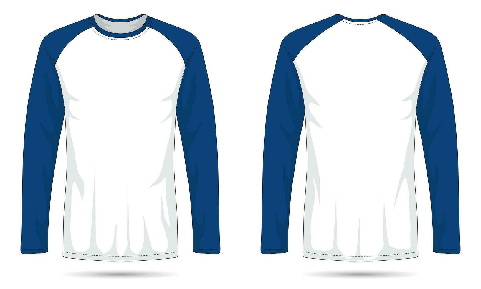 raglan lang mouw t-shirt mockup voorkant en terug visie vector