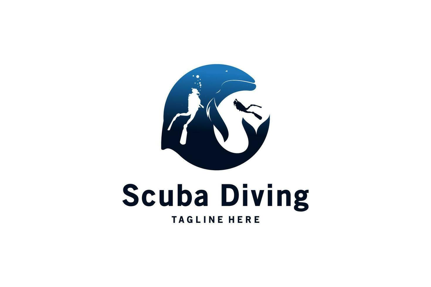 scuba duiken logo ontwerp met onderwater- exploratie vector illustratie met walvis achtergrond