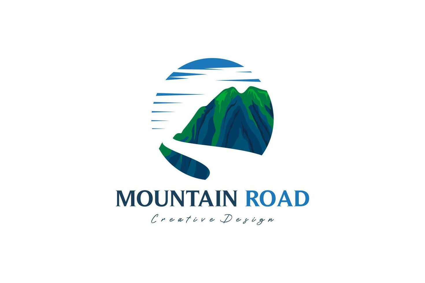 mooi berg en kronkelend weg logo ontwerp vector