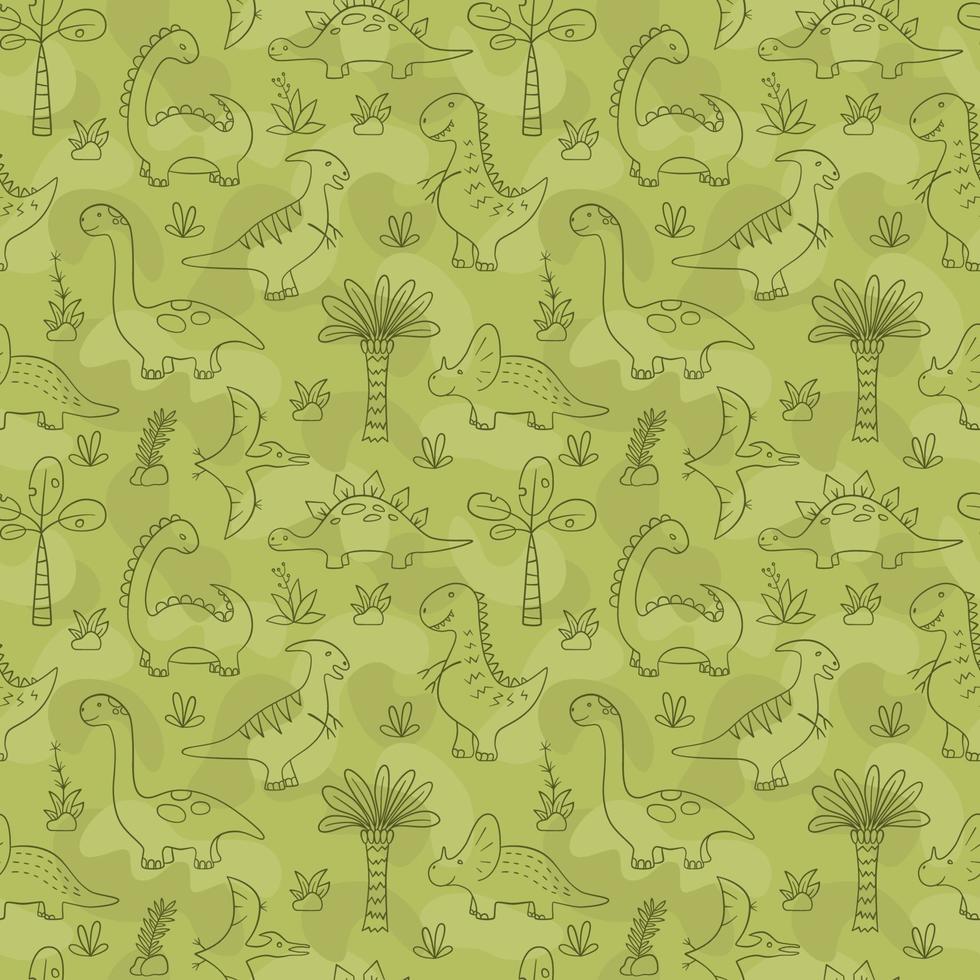 schattige dinosaurussen. dino naadloos patroon in doodle stijl op achtergrond vector