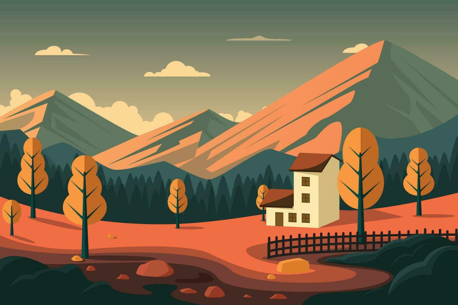 zonsondergang landschap vector illustratie