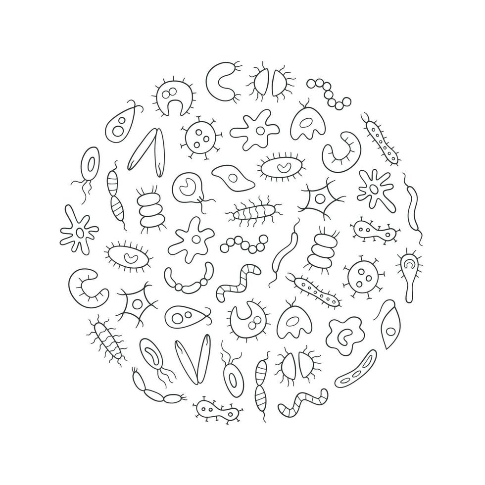 microben, virussen, bacteriën en pathogene pictogrammen kleurrijke set vector