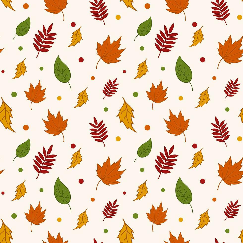 vector herfst bladeren naadloos patroon. oranje groen geel bordeaux. achtergrond bladeren en stippen.