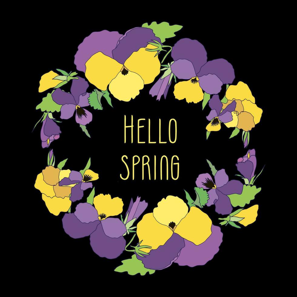 vector kader van voorjaar helder bloemen viooltjes, bloemen krans van schattig kleurrijk viooltjes