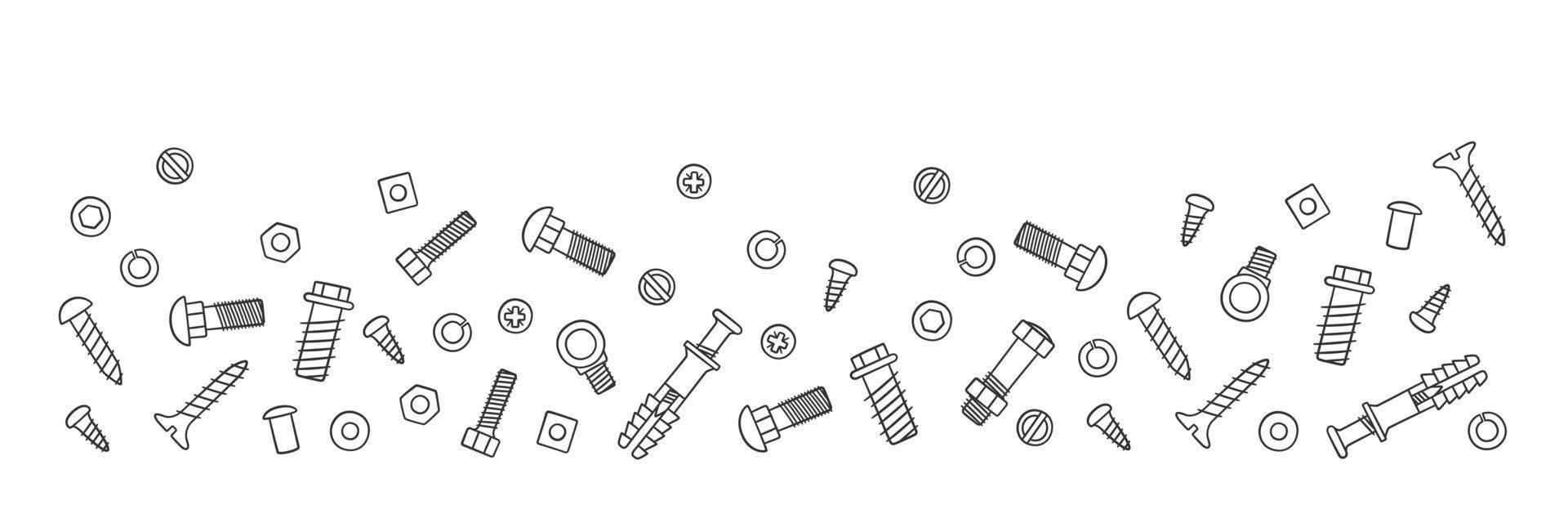 achtergrond met bevestigingsmiddelen. bouten, schroeven, moeren, pluggen en klinknagels vector