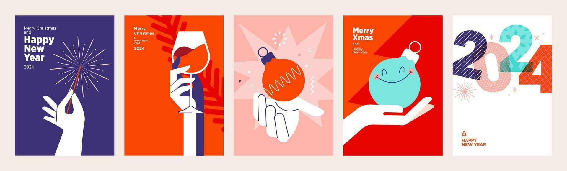 2024 vrolijk Kerstmis en gelukkig nieuw jaar groet kaarten set. vector illustratie concepten voor achtergrond, groet kaart, partij uitnodiging kaart, website banier, sociaal media banier, afzet materiaal.