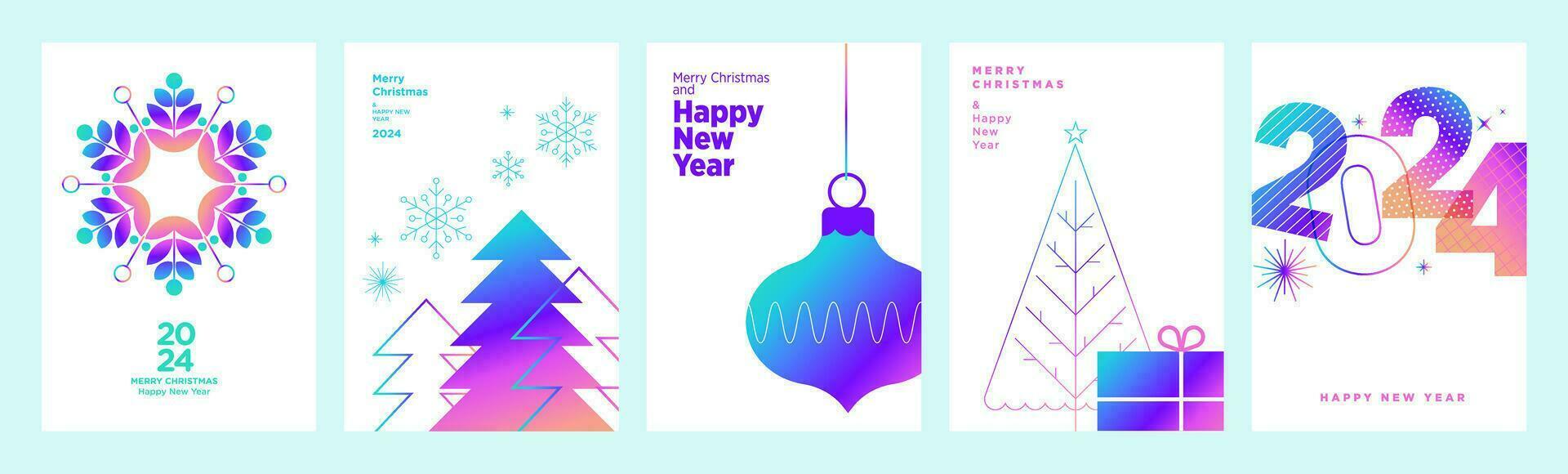 Kerstmis en nieuw jaar 2024 groet kaarten set. modern vector illustratie concepten voor groet kaart, website en mobiel website banier, partij uitnodiging kaart, affiches, sociaal media spandoeken.