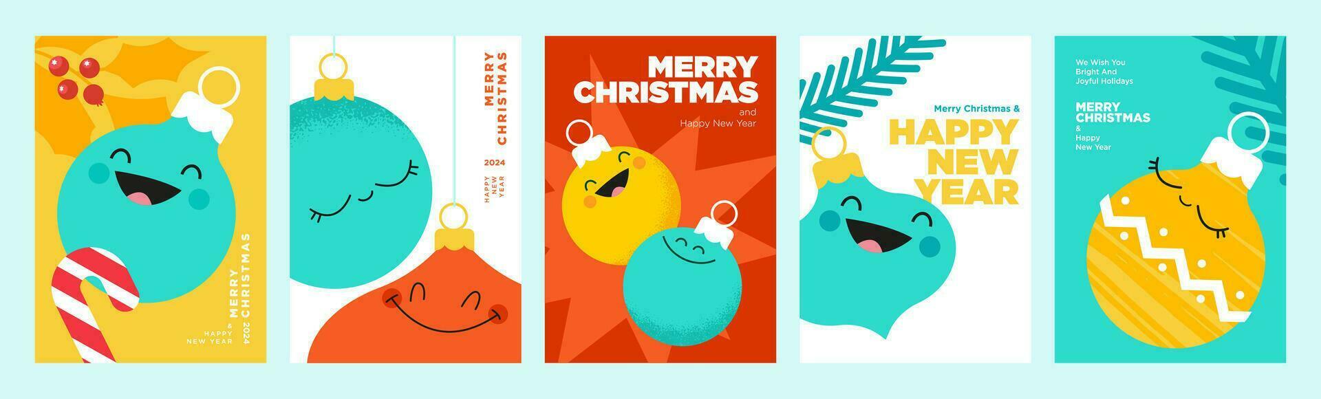 reeks van Kerstmis en nieuw jaar groet kaarten. vector illustratie concepten voor grafisch en web ontwerp, sociaal media banier, afzet materiaal.