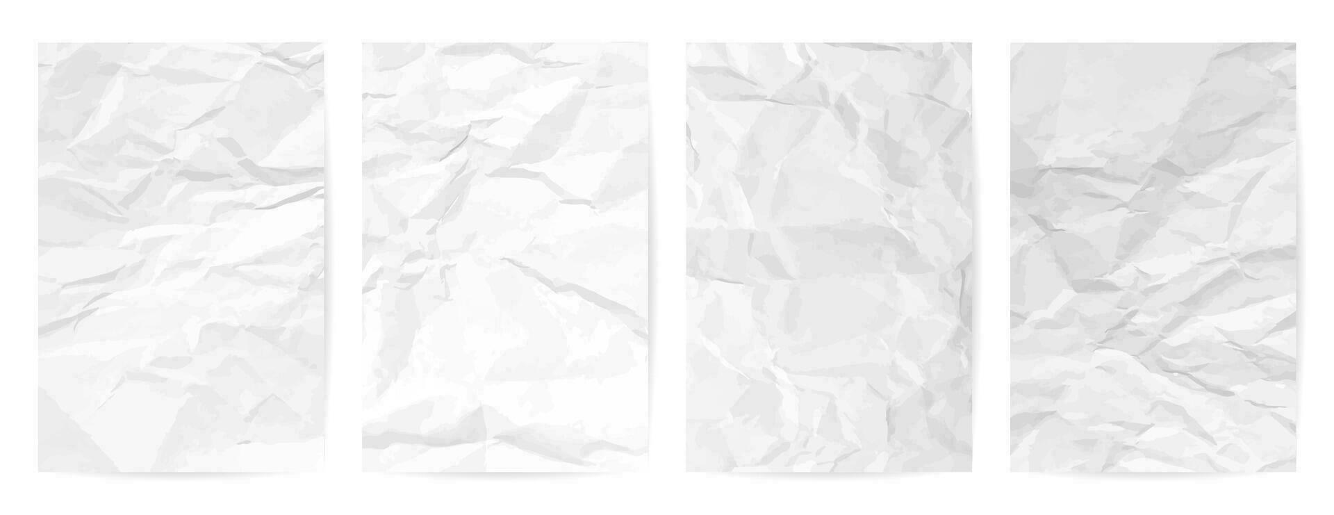 wit schoon verfrommeld papier achtergrond. reeks van vier verticaal verfrommeld leeg papier Sjablonen voor posters en spandoeken. vector illustratie