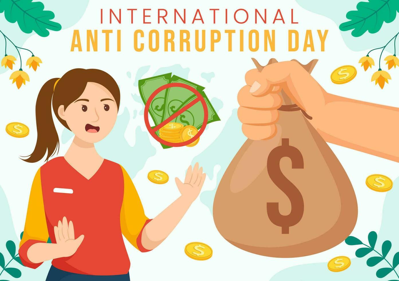 anti corruptie dag vector illustratie Aan 9 december met hou op geven geld en munt dollar met een verbod teken in vlak tekenfilm achtergrond ontwerp