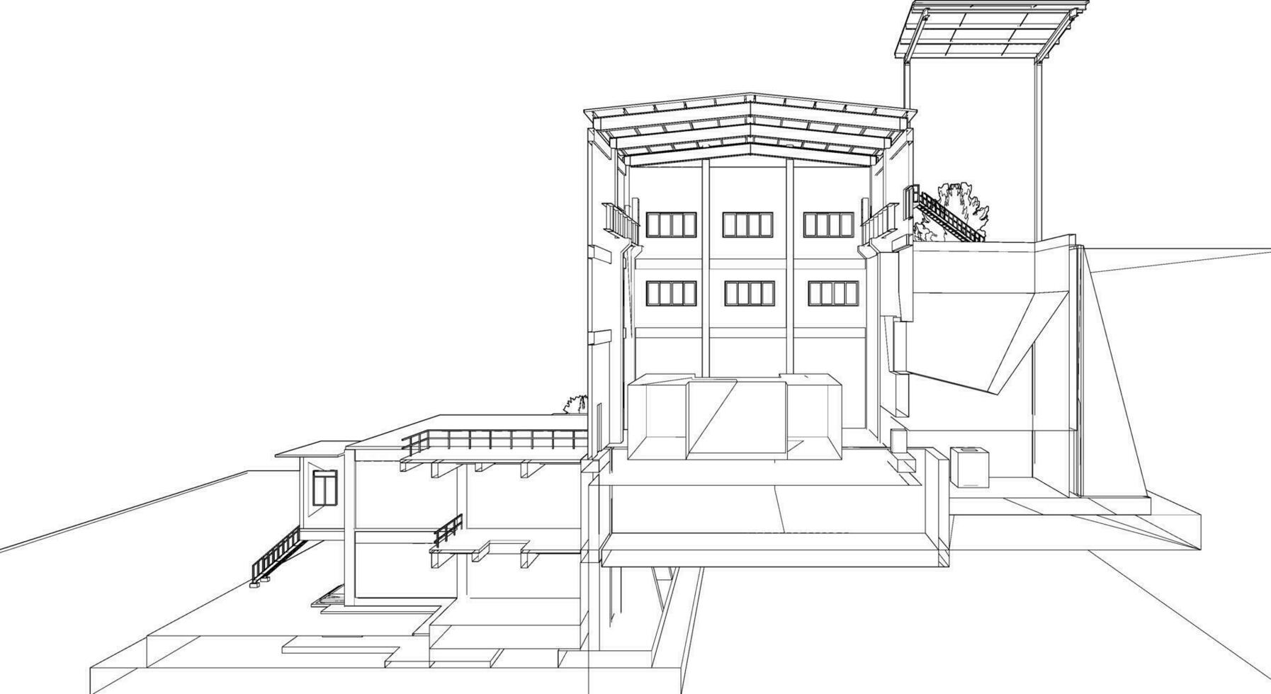 3d illustratie van industrieel gebouw vector