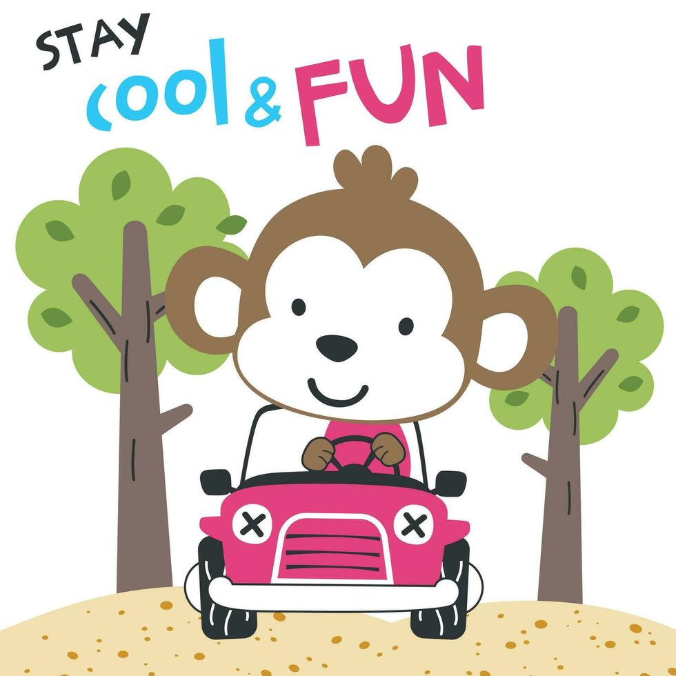 vector illustratie van funy beer het rijden de rood auto. grappig achtergrond tekenfilm stijl voor kinderen. weinig avontuur met dieren Aan de weg voor kinderkamer ontwerp, tekenfilm t-shirt kunst ontwerp.