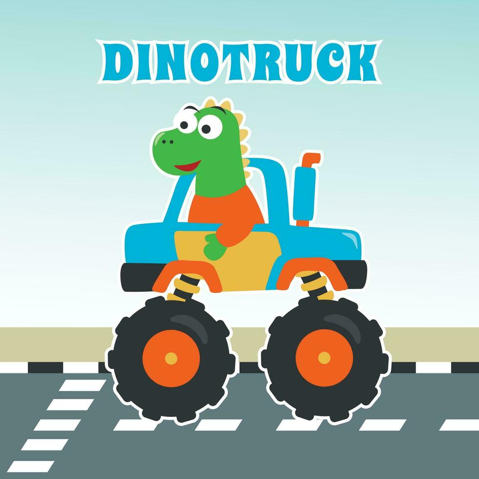 vector illustratie van dinosaurussen rijden monster vrachtauto met tekenfilm stijl. kan worden gebruikt voor t-shirt afdrukken, kinderen dragen, uitnodiging kaart. kleding stof, textiel, kinderkamer behang, poster en andere decoratie.