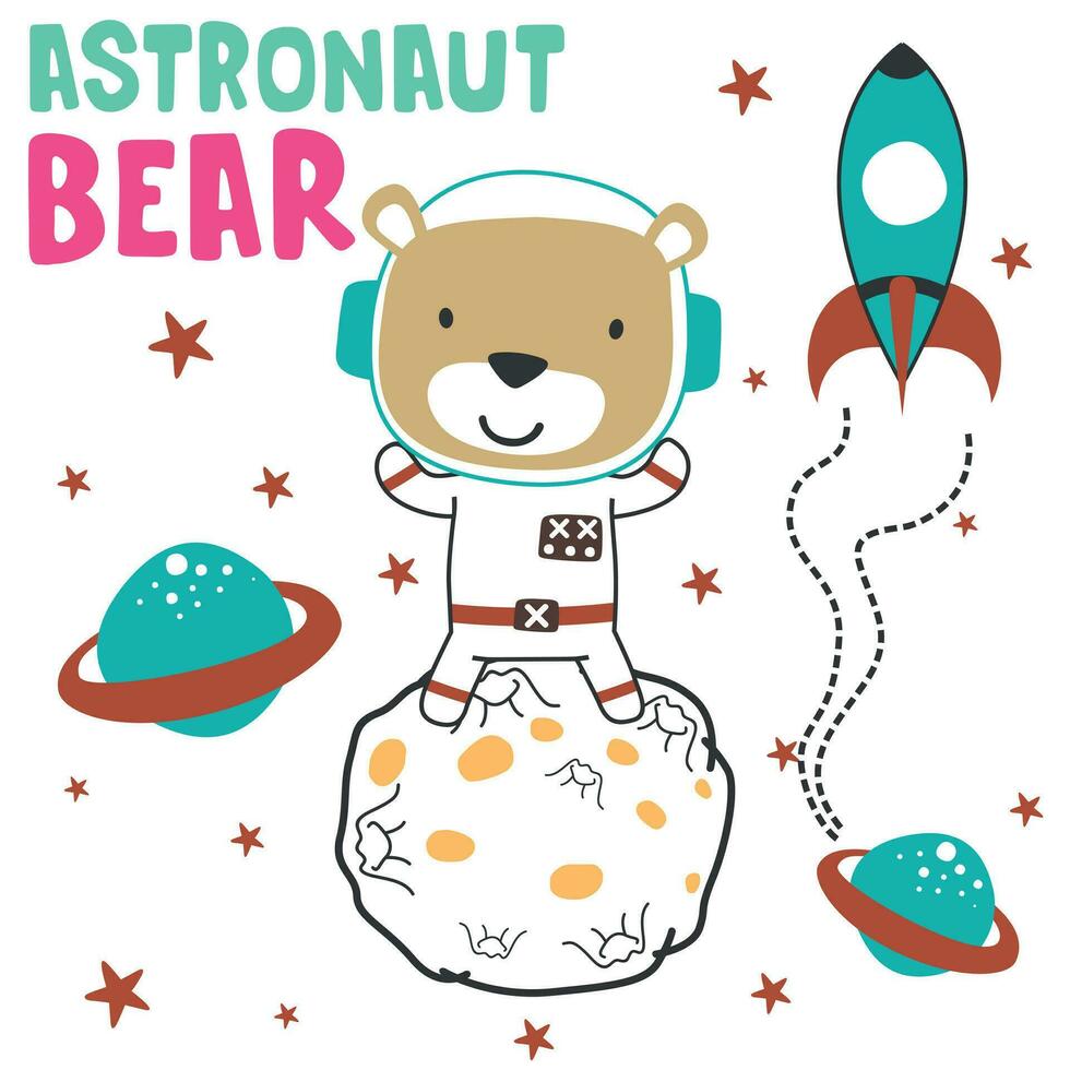 vector illustratie van schattig tekenfilm astronauten weinig dier in ruimte, geschikt voor stickers en t overhemden kinderen baby, t overhemd afdrukken ontwerp, mode grafisch en andere decoratie.