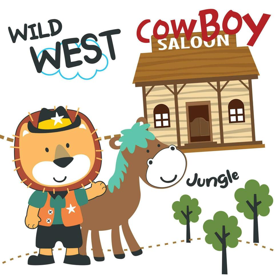 vector illustratie van schattig beer cowboy met lasso en en paard. tekenfilm karakter voor kinderen boek, album, baby douche, groet kaart, partij uitnodiging, huis interieur. vector voorraad illustratie.