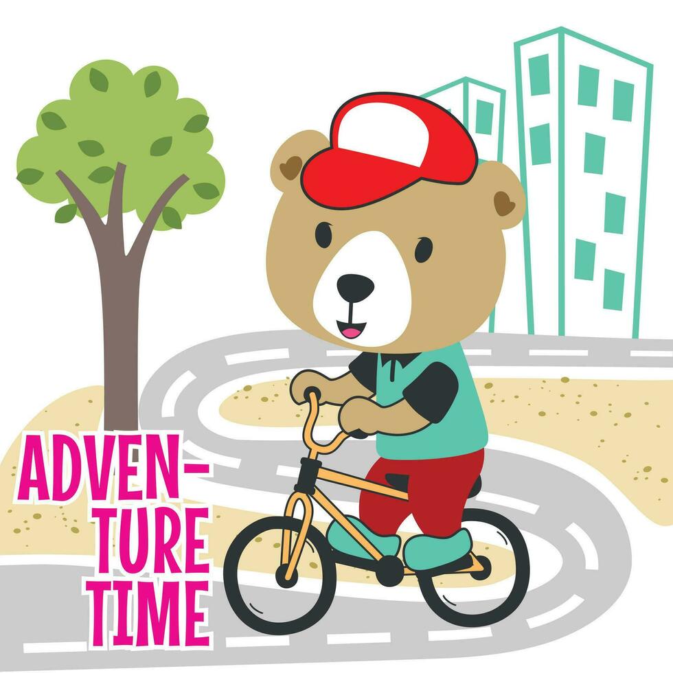 schattig beer rijden een fiets. modieus kinderen grafisch. vector illustratie. t-shirt ontwerp voor kinderen. ontwerp elementen voor kinderen.