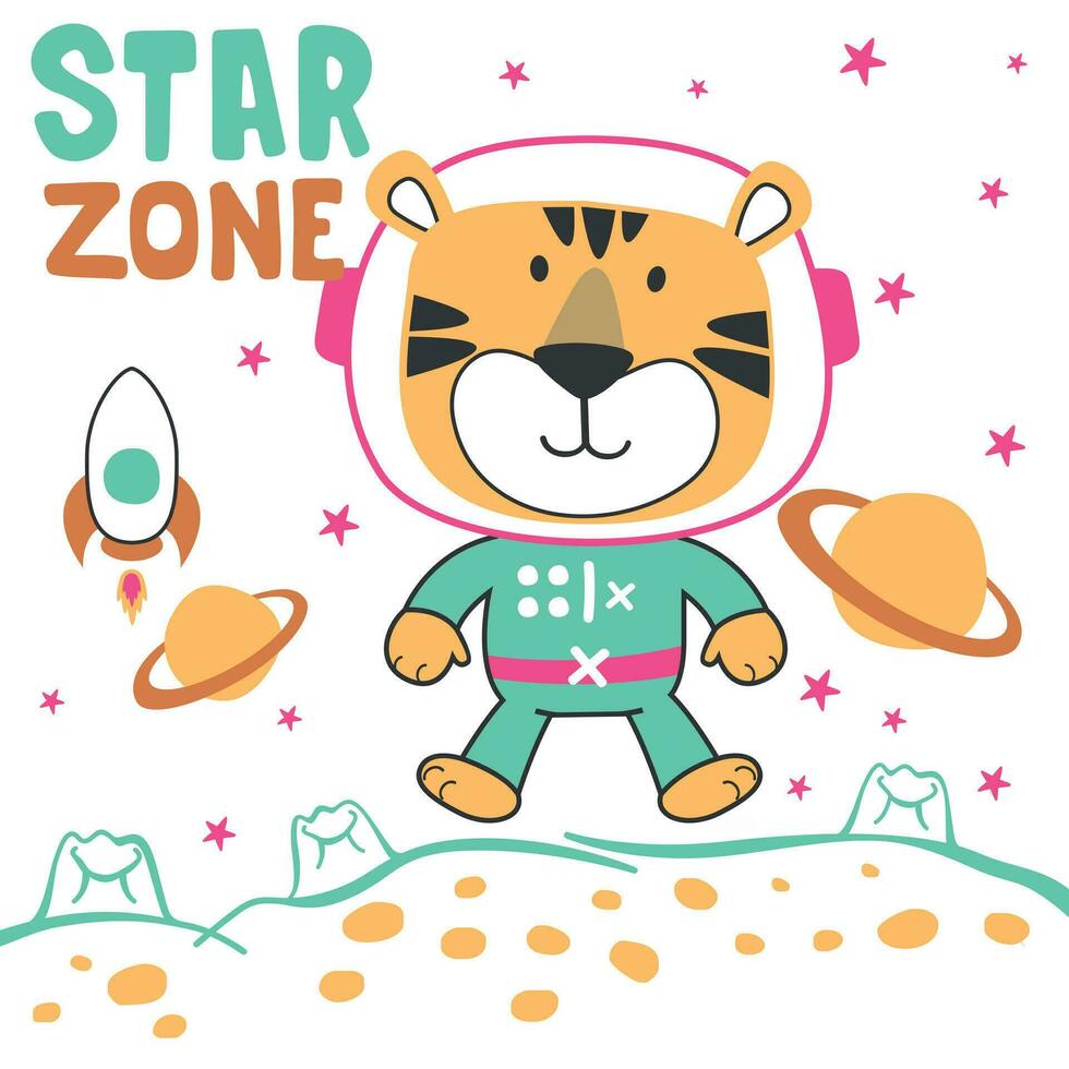 vector illustratie van schattig tekenfilm astronauten weinig dier in ruimte, geschikt voor stickers en t overhemden kinderen baby, t overhemd afdrukken ontwerp, mode grafisch en andere decoratie.