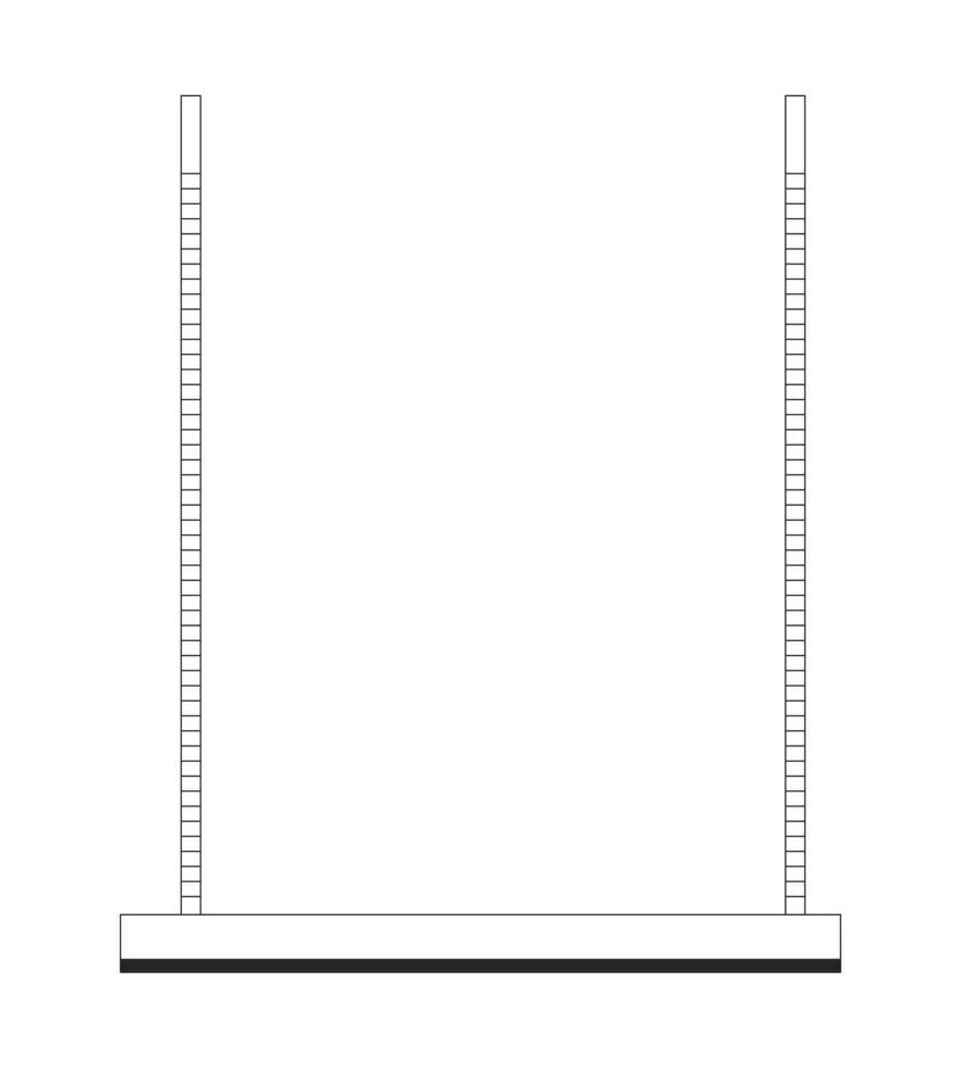 hangende schommel zwart en wit 2d lijn tekenfilm voorwerp. swinging platform geïsoleerd vector schets item. vrije tijd. swinging steiger. recreatie werkzaamheid uitrusting monochromatisch vlak plek illustratie