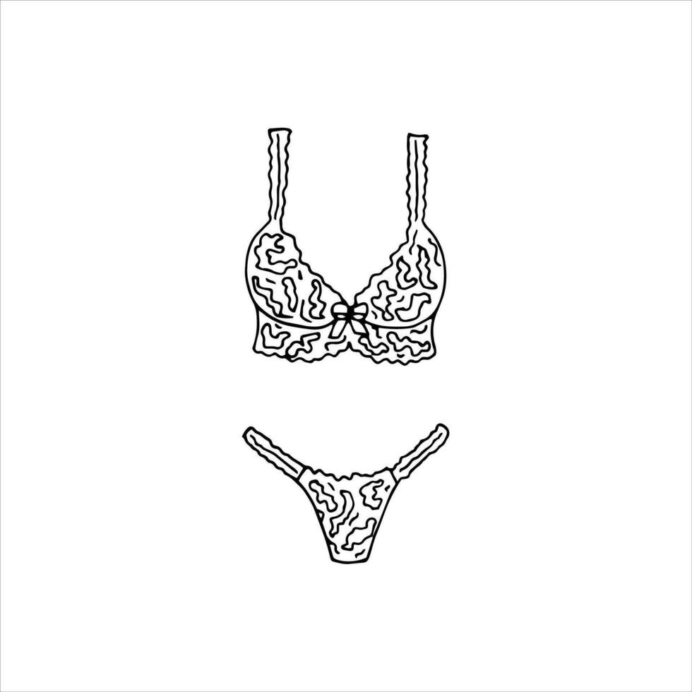 hand getekend vrouwen lingerie. tekening stijl beha en slipje. geïsoleerd mode vector illustratie.