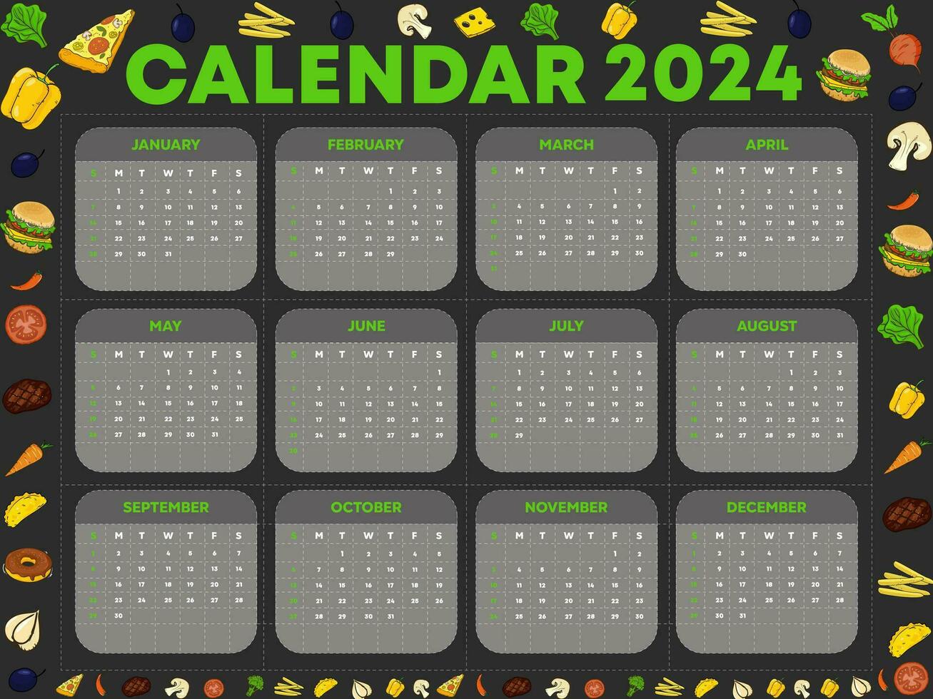 bewerkbare kalender sjabloon voor 2024 vector