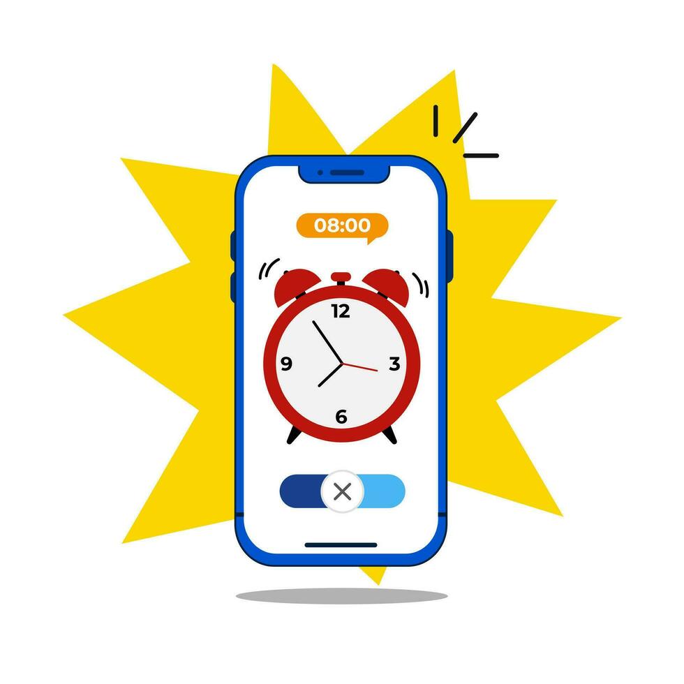 smartphone met alarm klok is rinkelen en melden Aan scherm. nieuw merk op Aan de telefoon. timer kennisgeving vlak vector illustratie.