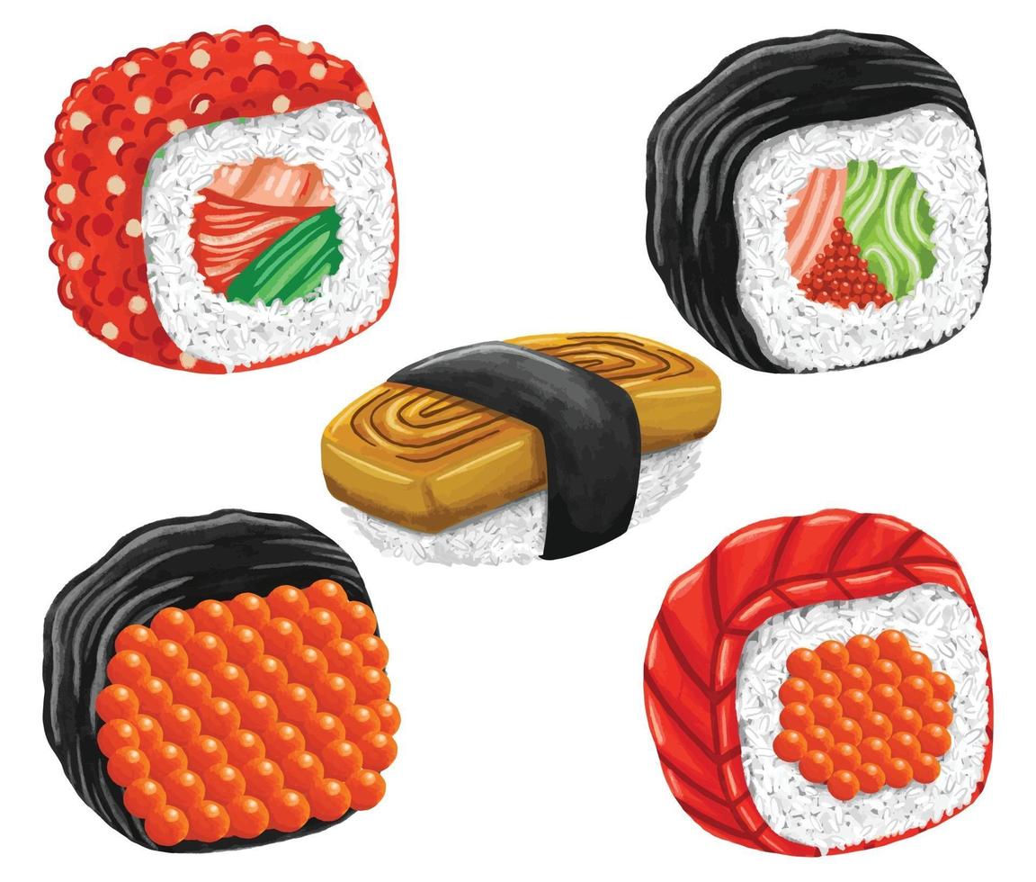 sushi Japans eten in platte ontwerpstijl vector