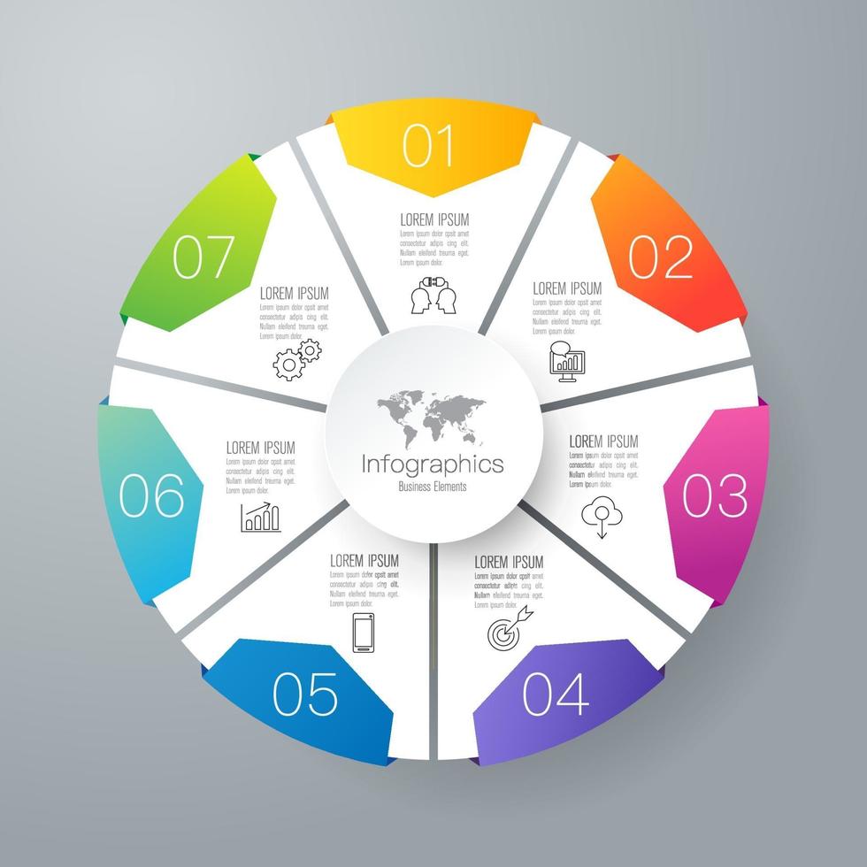 papieren kunstinfographics en pictogrammen met 7 stappen vector