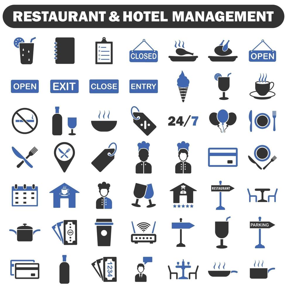 pictogrammen voor restaurant- en hotelbeheer vector