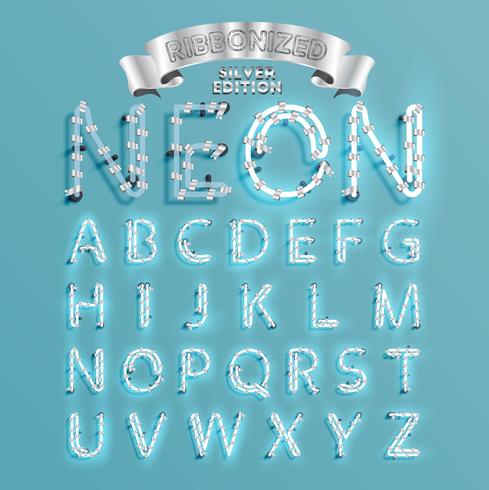 Neonlettertype fontset met de pijnboom van de Kerstmisdecoratie, vectorillustratie vector