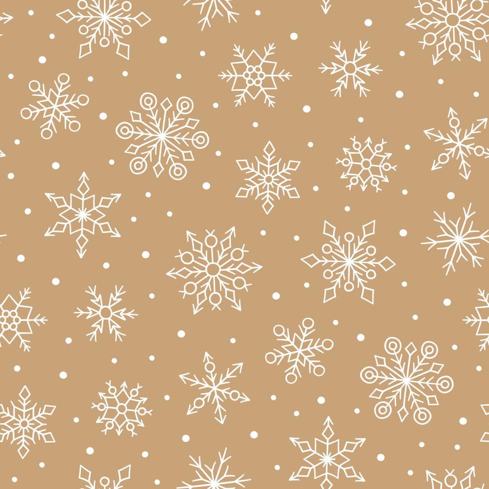 gouden naadloze patroon met schattige sneeuwvlokken. handgetekende sneeuwtextuur vector