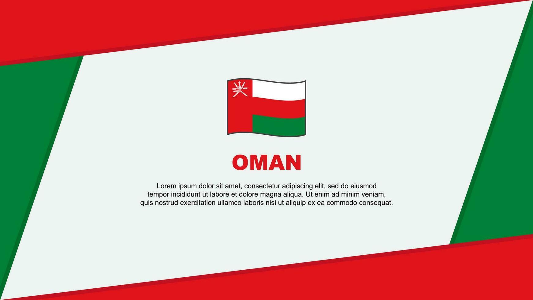 Oman vlag abstract achtergrond ontwerp sjabloon. Oman onafhankelijkheid dag banier tekenfilm vector illustratie. Oman banier