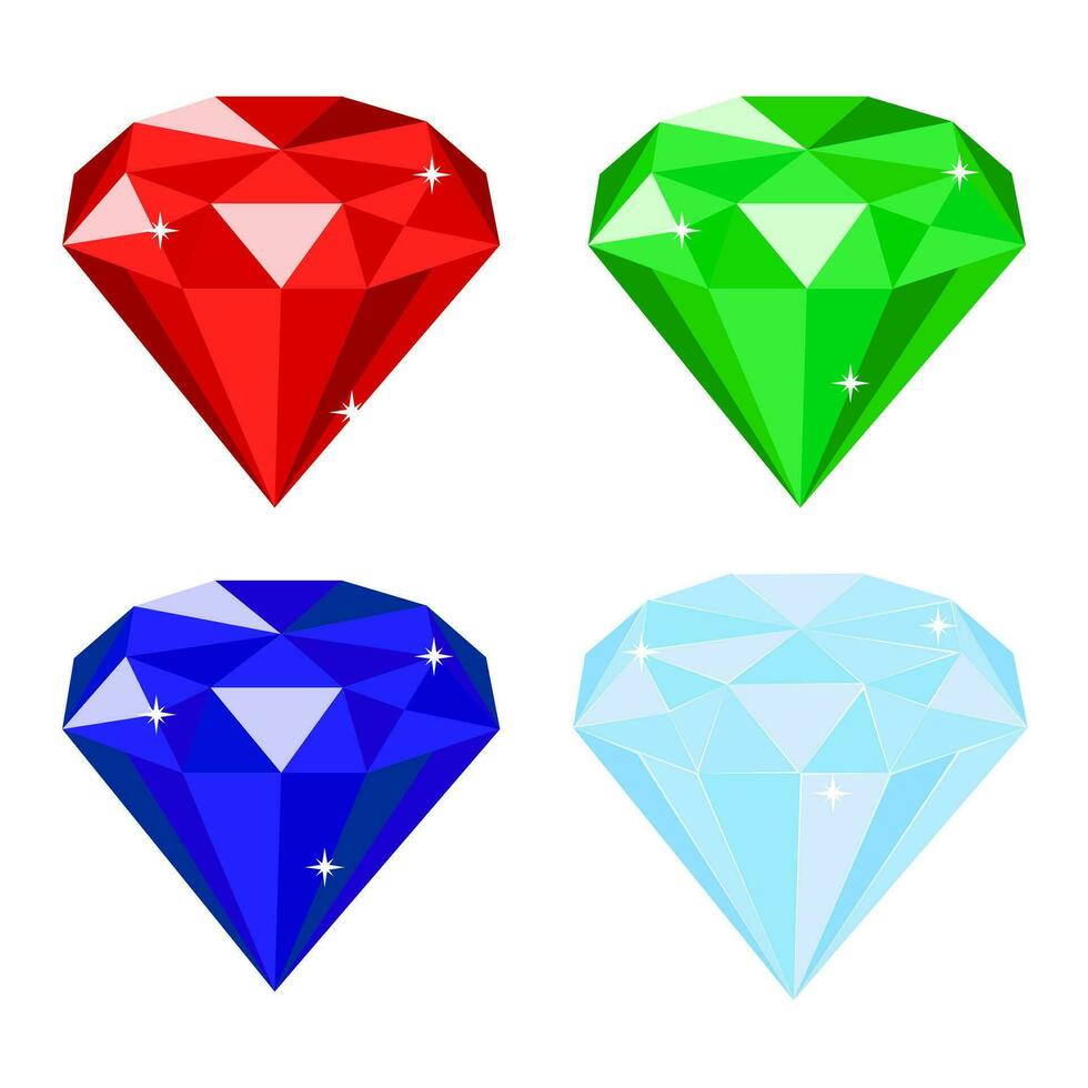 reeks pictogrammen van gekleurde edelstenen. sprankelend kostbaar diamanten vector