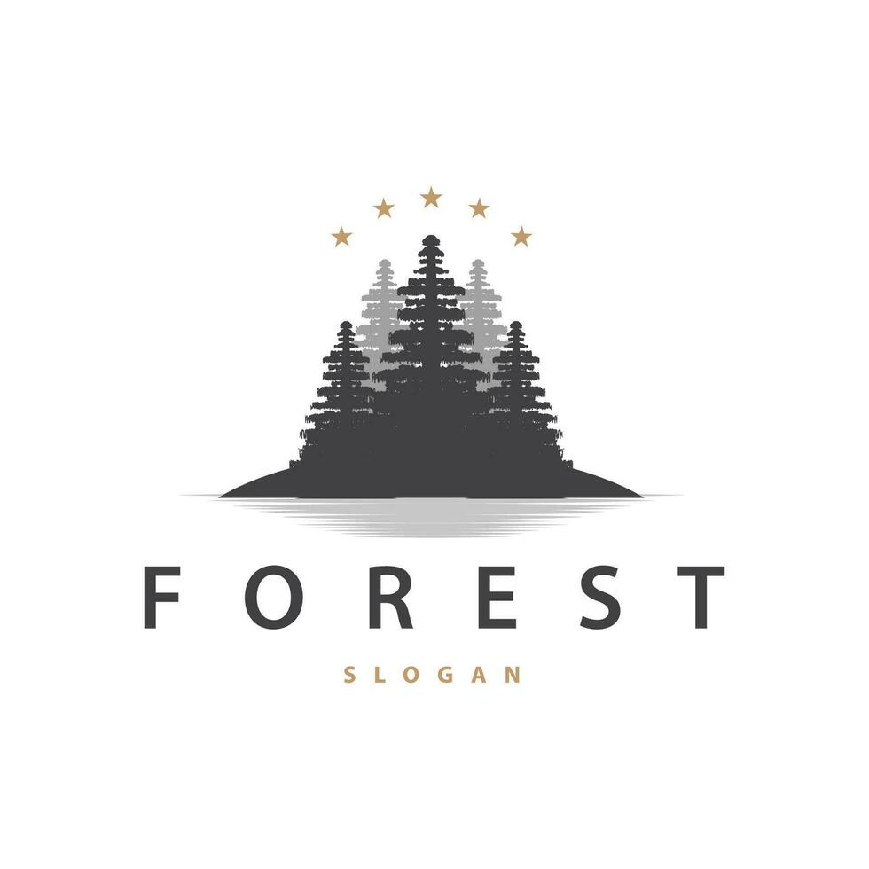 Woud logo, vector Woud hout met pijnboom bomen, ontwerp inspirerend insigne etiket illustratie
