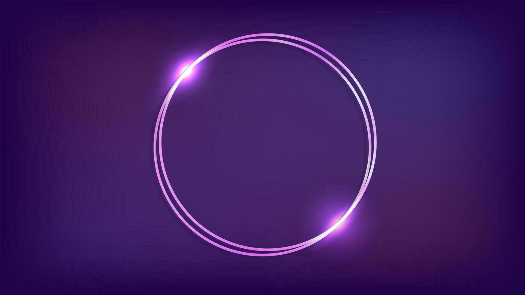 neon dubbele ronde kader met schijnend Effecten Aan donker achtergrond. leeg gloeiend techno achtergrond. vector illustratie.