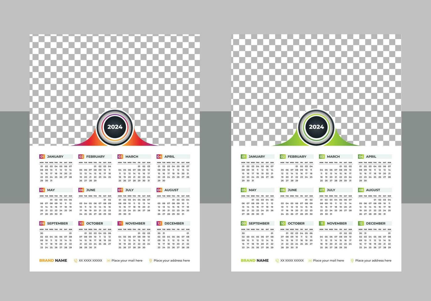 kalender 2024 met gemakkelijk en modern ontwerp lay-out, week begint maandag, gemakkelijk kalender lay-out of jaarlijks dagboek organisator in Engels vector