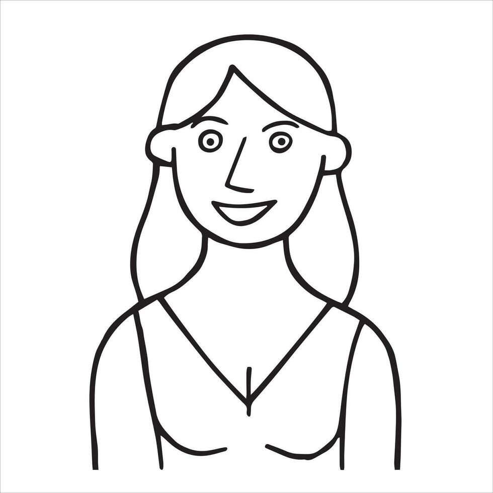 vector stijl tekening tekening, portret van een glimlachen vrouw. gemakkelijk illustratie