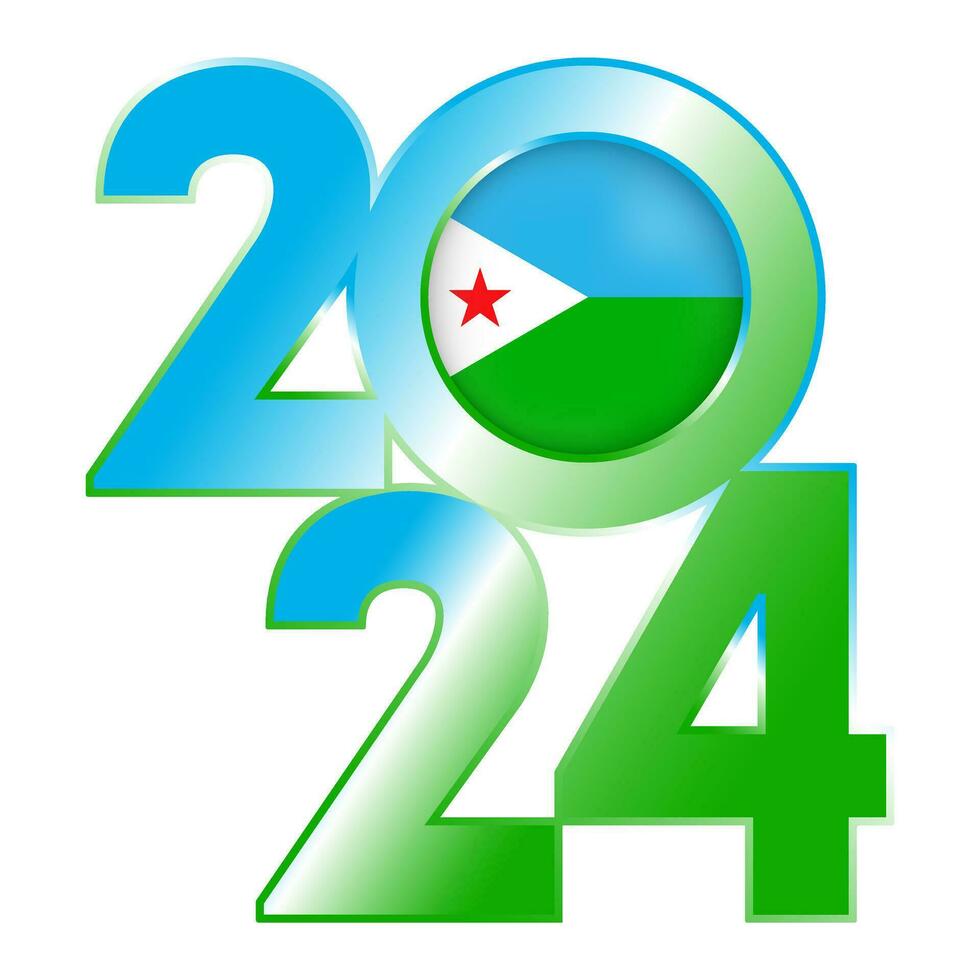 gelukkig nieuw jaar 2024 banier met Djibouti vlag binnen. vector illustratie.