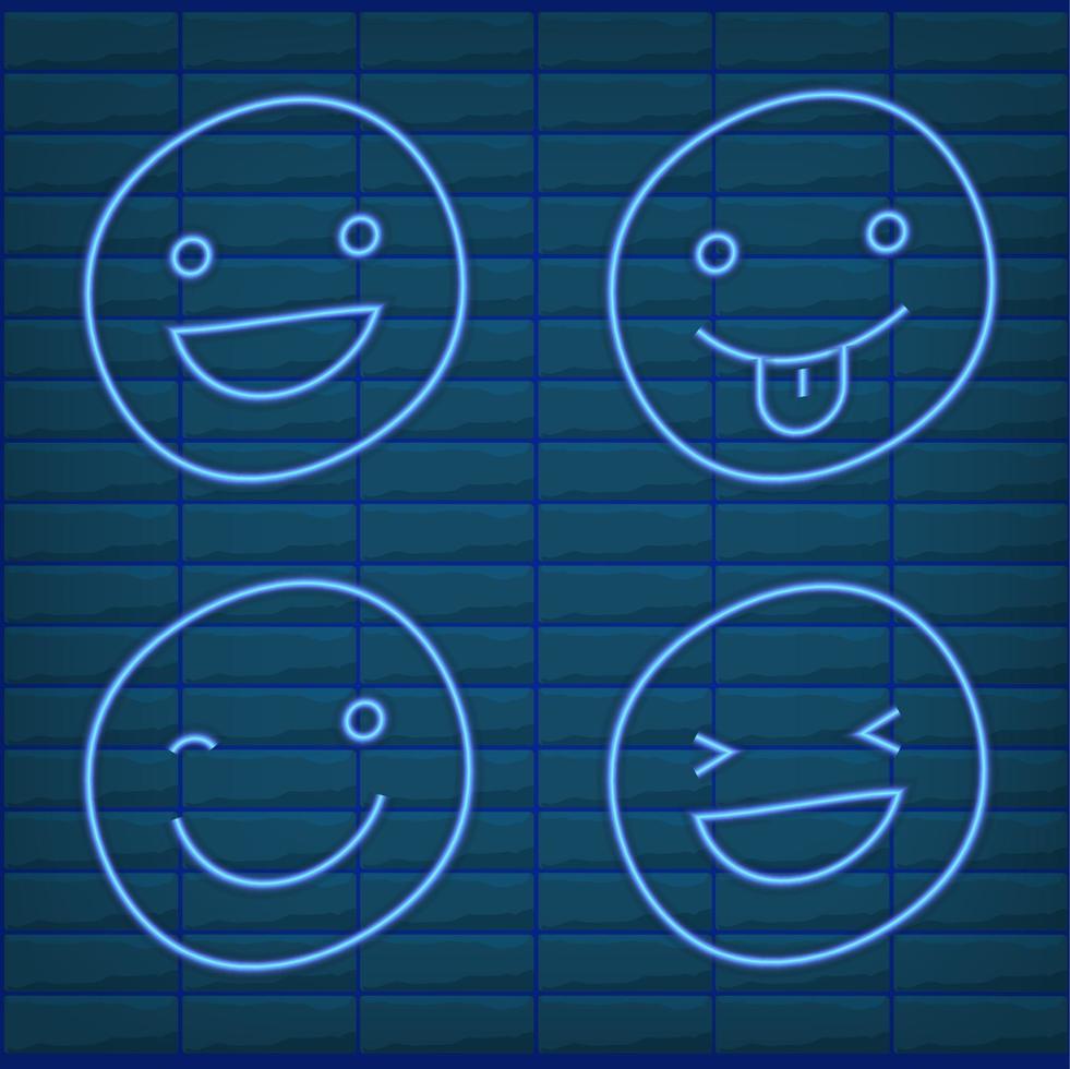 set van blauwe emoticon licht neon effect emoji lamp gloed geïsoleerd vector