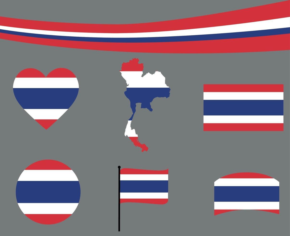 thailand vlag kaart lint en hart iconen vector abstract