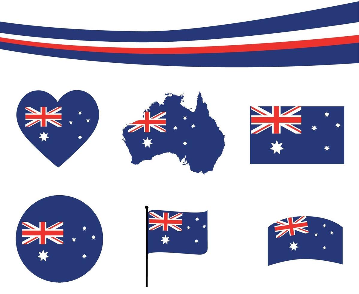 Australië vlag kaart lint en hart iconen vector abstract