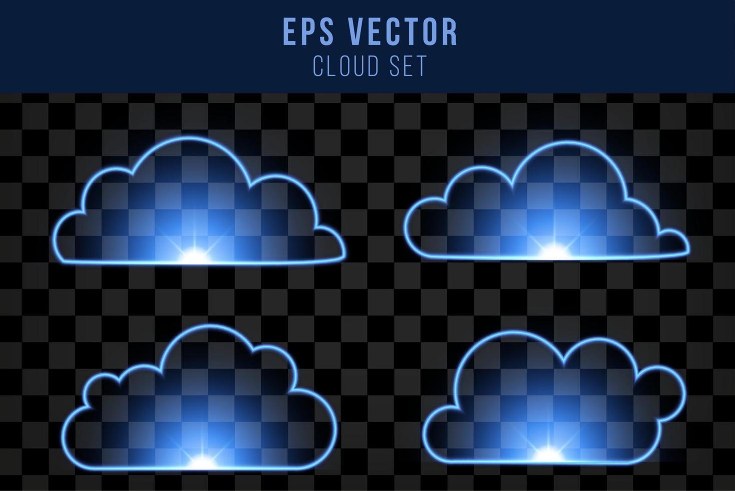 set van wolk met blauw neon effect grafische resource eps vector design