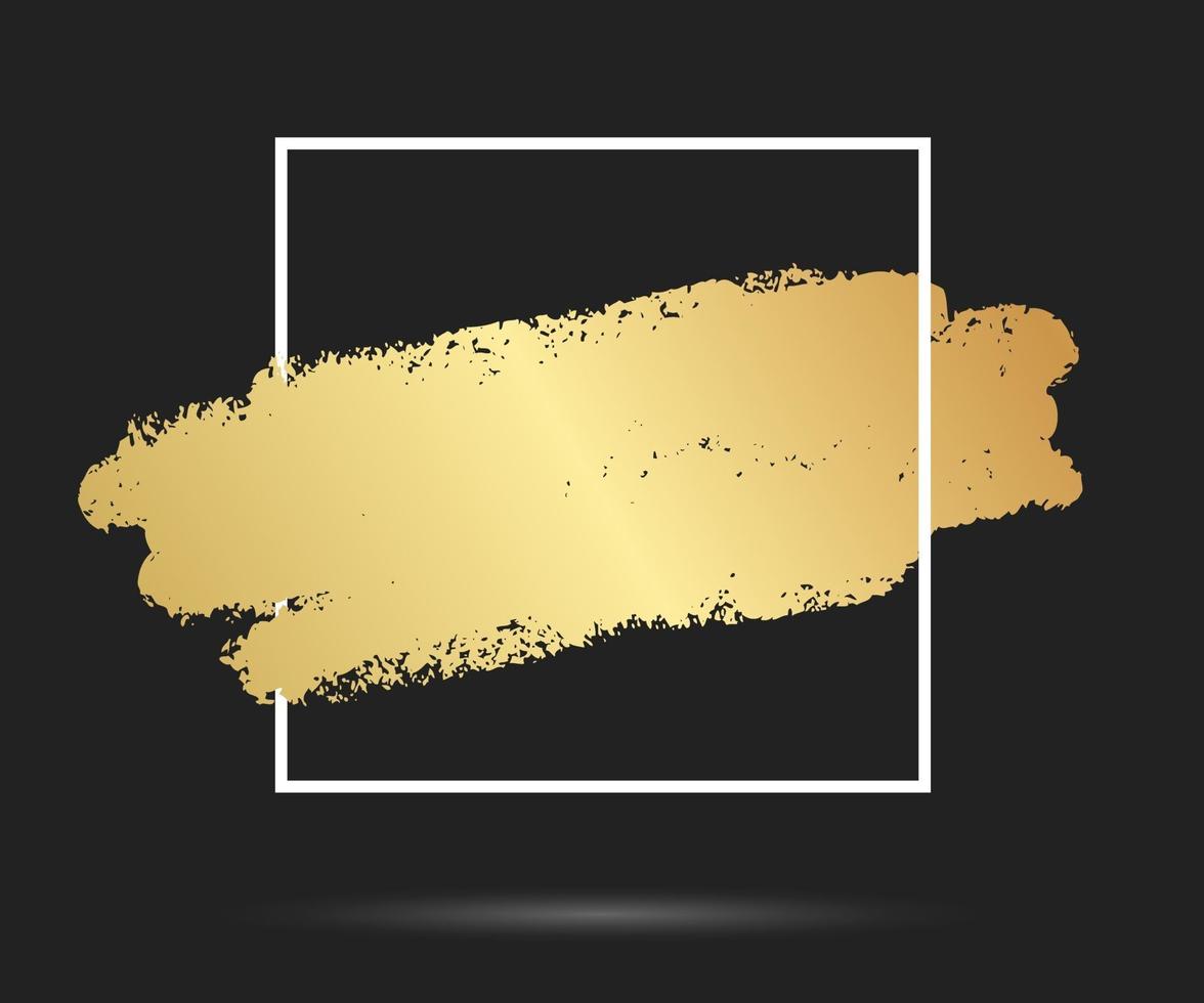 gouden penseelstreek in het frame. goud glanzend grunge textuur achtergrond vector