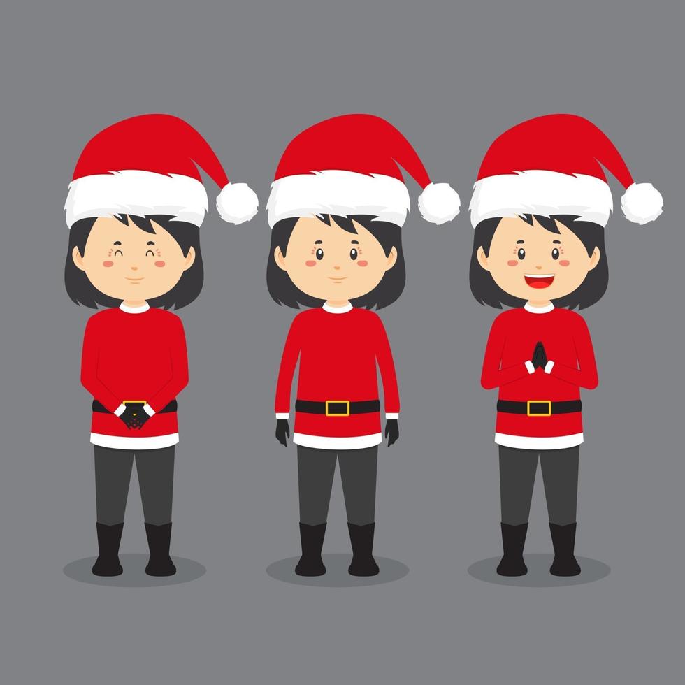 personage met kerstkostuum met verschillende uitdrukkingen vector