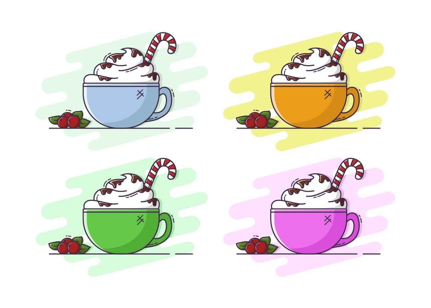 koffie met room en chocolade in vlakke stijl. kerst illustratie. vector