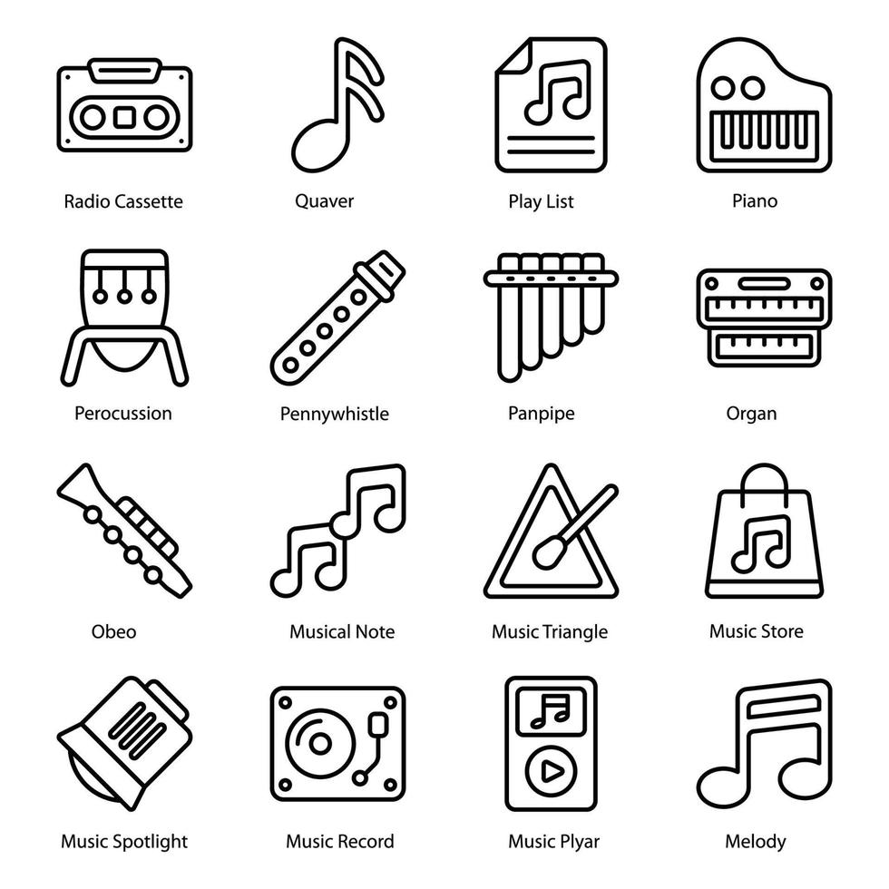 muziek lijn iconen set vector