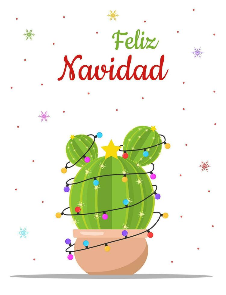 feliz navidad kaart met schattig Kerstmis cactus. seizoen hartelijk groeten. vector