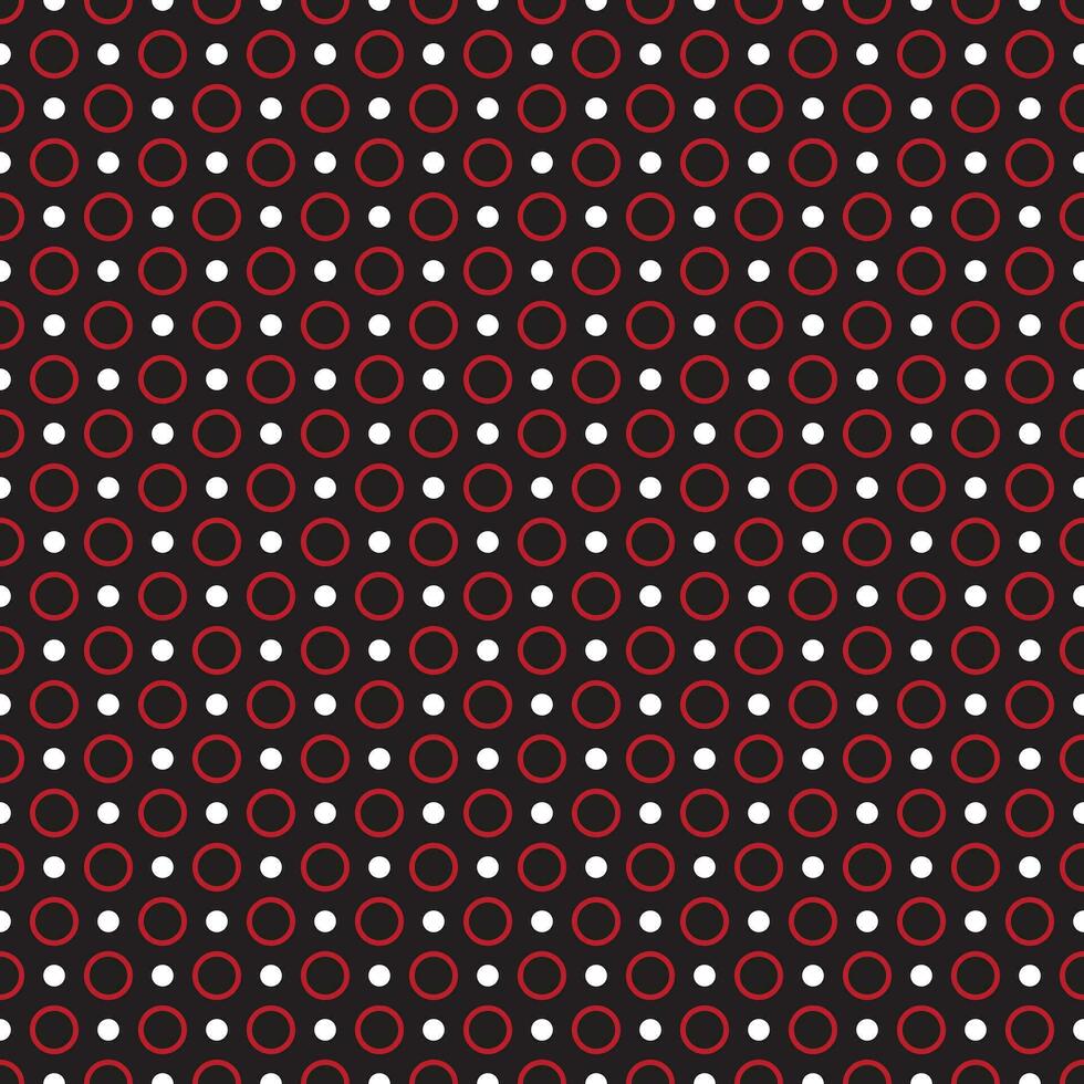 wit en rood polka dots Aan zwart achtergrond, geometrisch naadloos patroon cirkel vorm vector illustratie.